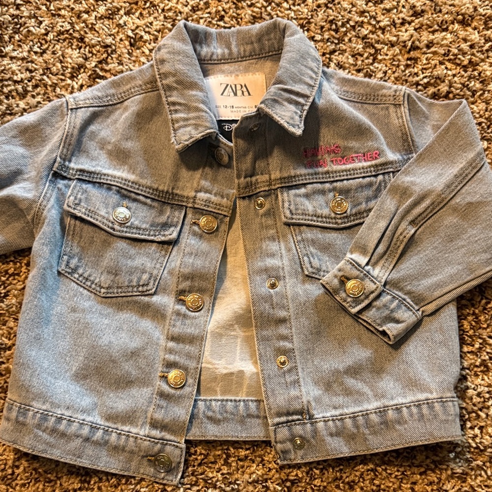 Zara Kids Light Gray Denim Jacket with Embroidery